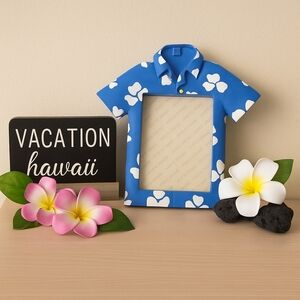 Vacation Ceramic Blue Print Shirt Hawaiian 4x6 Photo Frame Flowers 8x8 Dimension